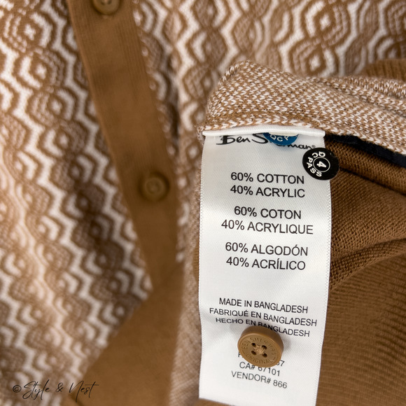 Ben Sherman Knitted Cozy Relaxed Polo Toasted Coconut Men's Medium NWT $109 - Picture 3 of 7